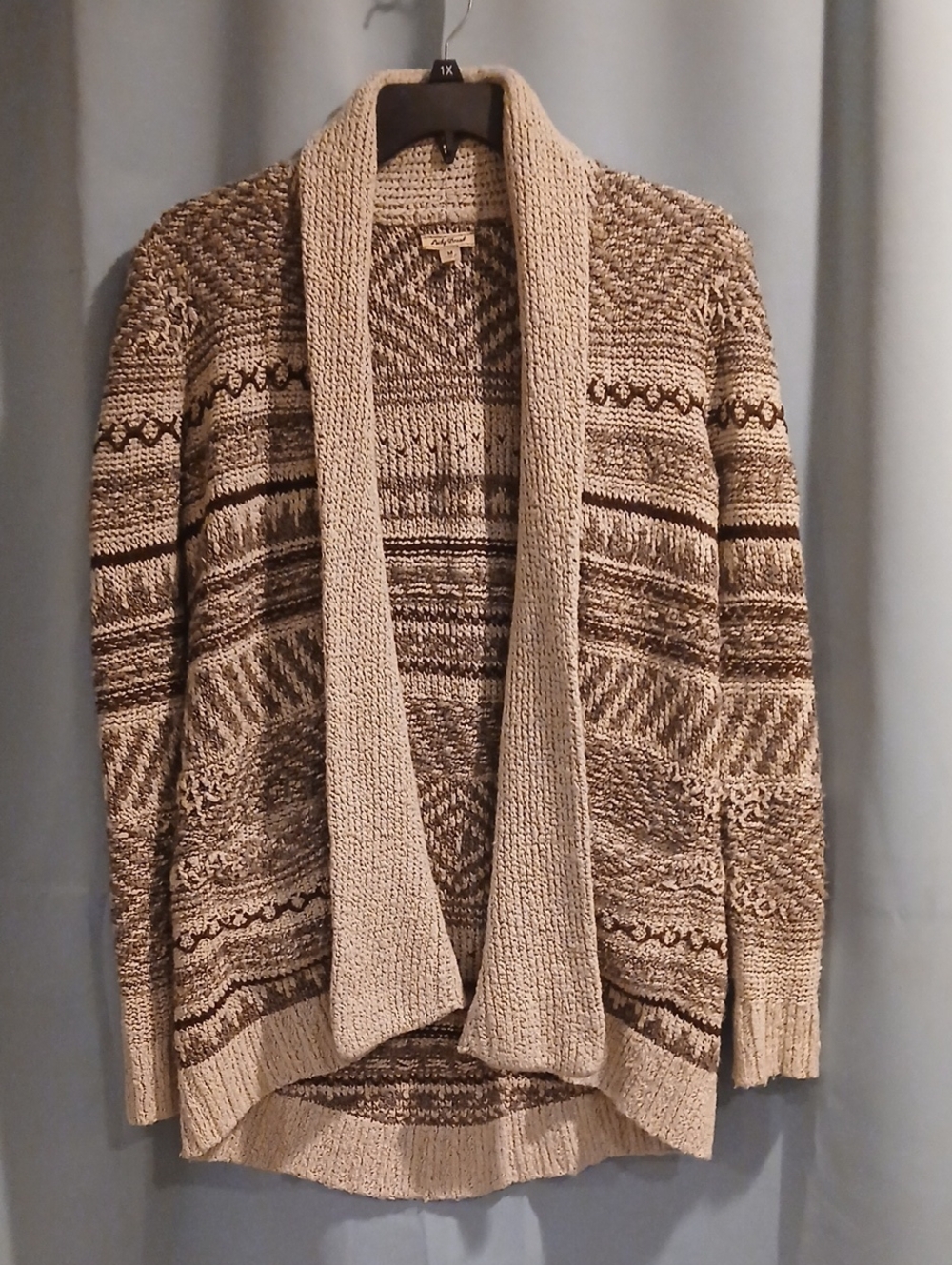 Lucky Brand Marled Beige Brown Open-Front Cardigan Sweater